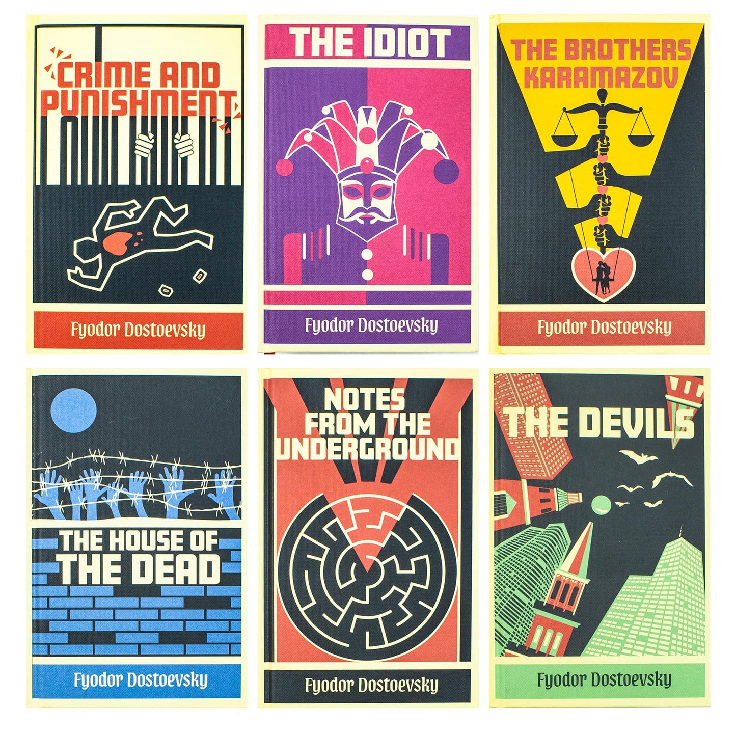 Complete Collection of Fyodor Dostoevsky 6 Hardback Books Box Set: Crime and Punishment, Notes from the Underground, The Idiot, The Brothers Karamazov, The House of the Dead, The Devils
