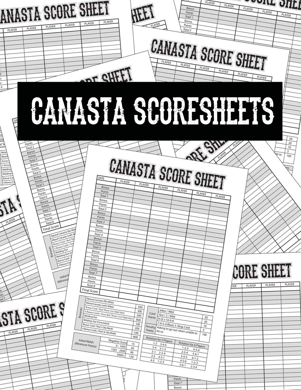 Canasta Score Sheets: Scoring Pad for Canasta Card Game  Game Record Keeper Notebook  Point Reference on Scoring Pad  Score Keeping Book  8.5" x 11" - 100 Pages