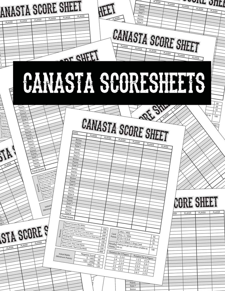 Canasta Score Sheets: Scoring Pad for Canasta Card Game  Game Record Keeper Notebook  Point Reference on Scoring Pad  Score Keeping Book  8.5" x 11" - 100 Pages