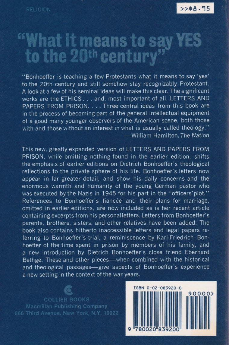 LETTERS AND PAPERS FROM PRISON — back cover