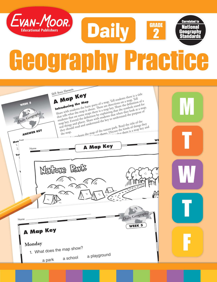 Evan-Moor Daily Geography Practice, Grade 2, Homeschooling and Classroom Resource Workbook, Reproducible Worksheets, Teaching Edition, Downloadable Maps, USA, World, Continents, Oceans, Countries