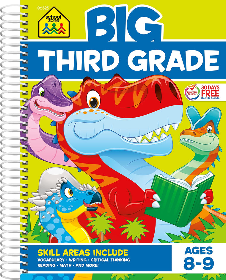 School Zone Big Third Grade Workbook: 320 Spiral-Bound Pages, 3rd Grade, Reading, Writing, Math, Science, History, Social Science, Ages 8 to 9