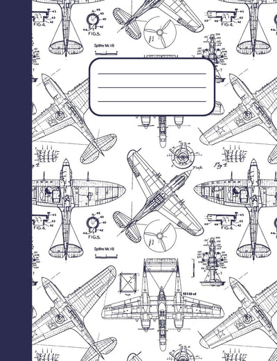 Airplane Drawings: Wide Rule Composition Notebook 120 pages Airplane sketches blueprints