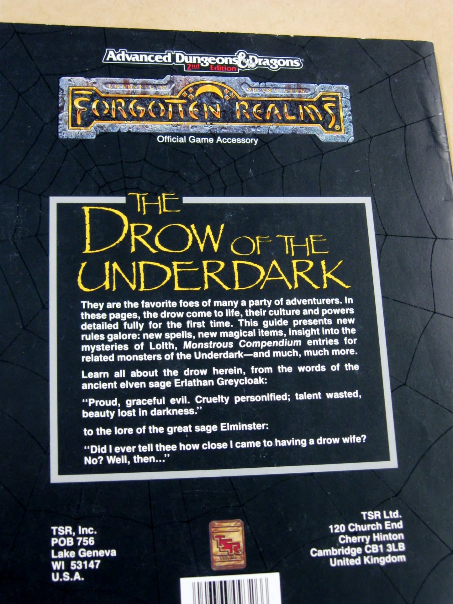 The Drow of the Underdark: Forgotten Realms Accessory, 2nd Edition (Advanced Dungeons & Dragons)