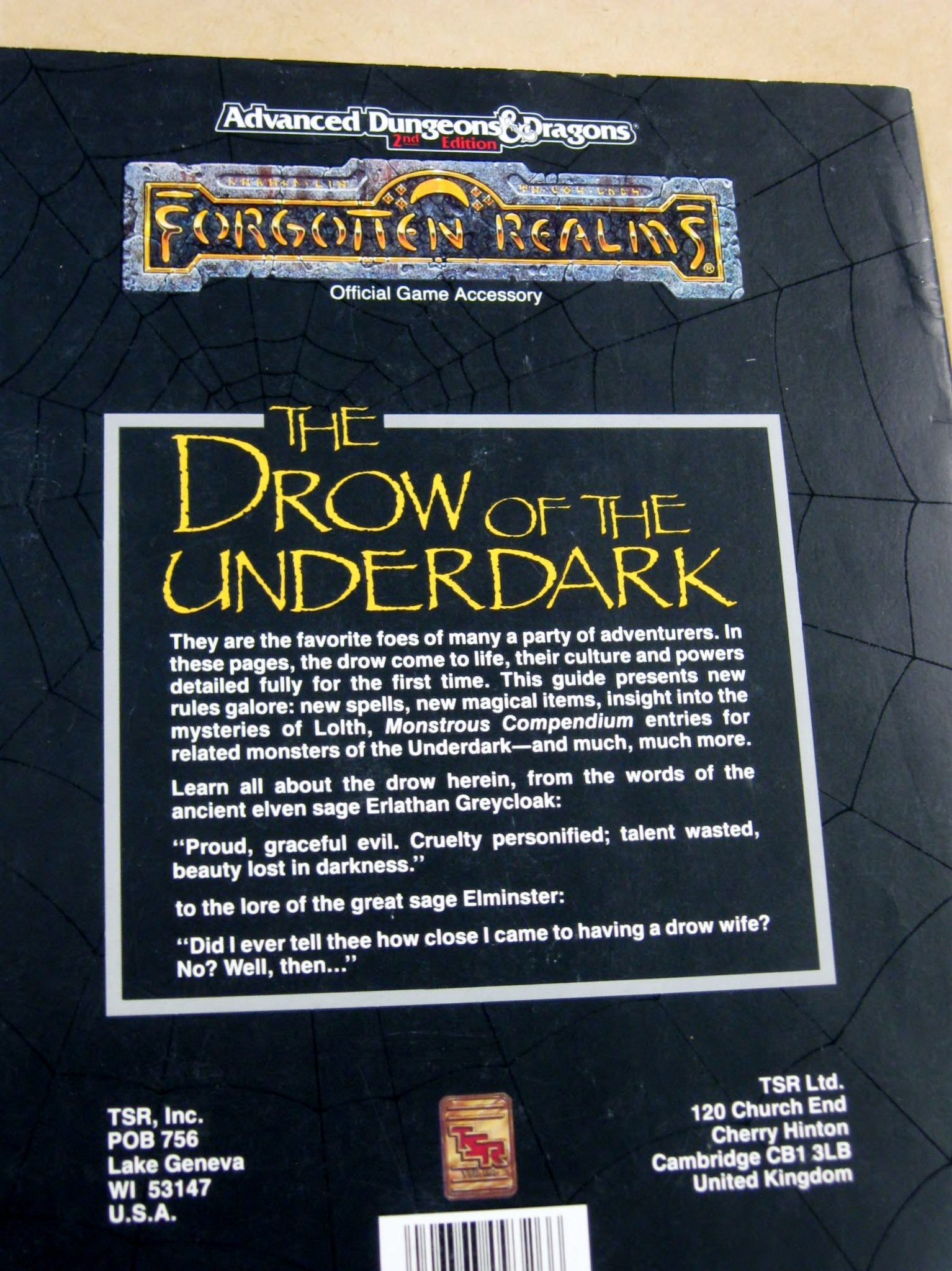 The Drow of the Underdark: Forgotten Realms Accessory, 2nd Edition (Advanced Dungeons & Dragons)