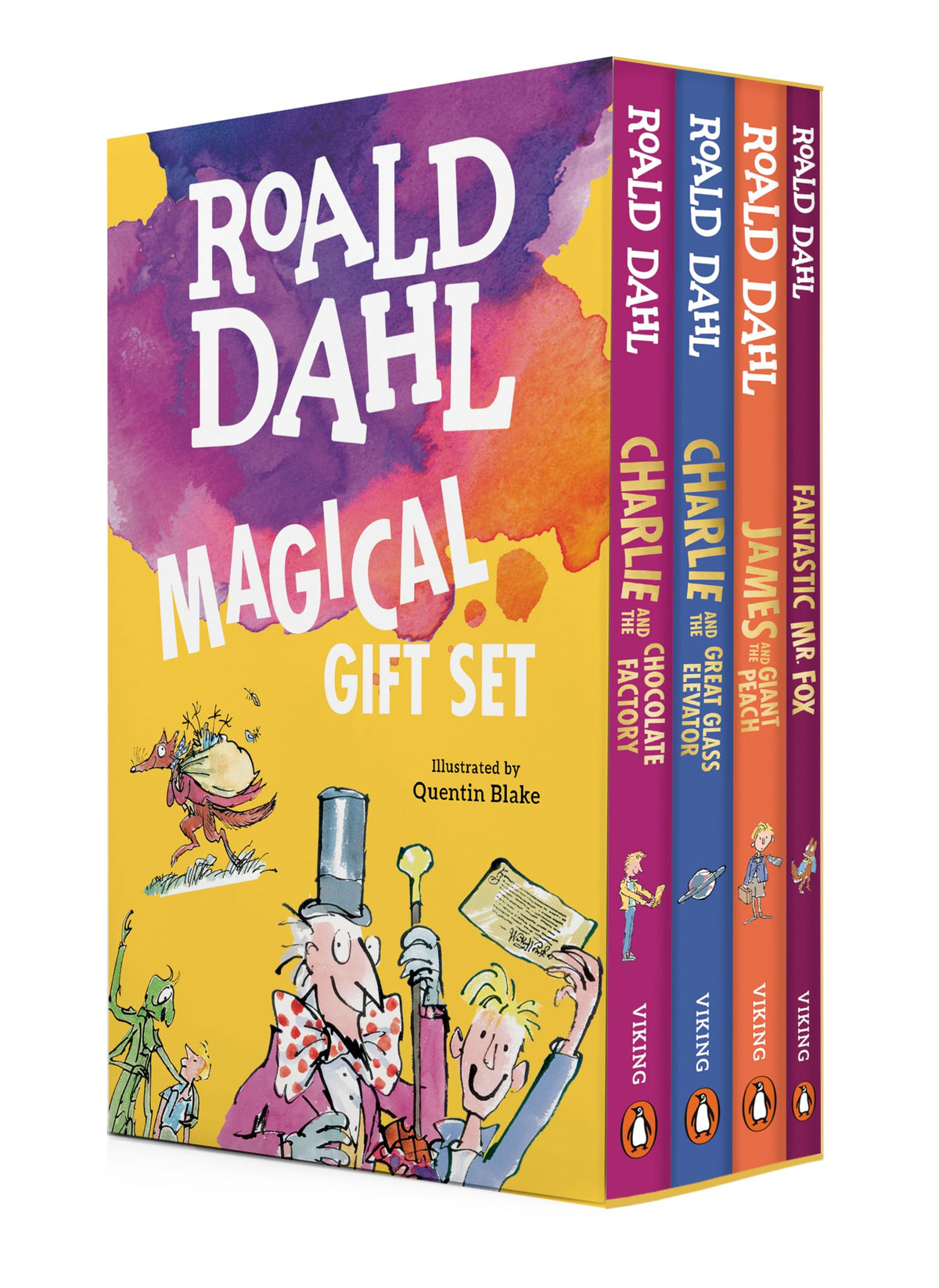Roald Dahl Magical Gift Boxed Set (4 Books): Charlie and the Chocolate Factory, James and the Giant Peach, Fantastic Mr. Fox,Charlie and the Great Glass Elevator