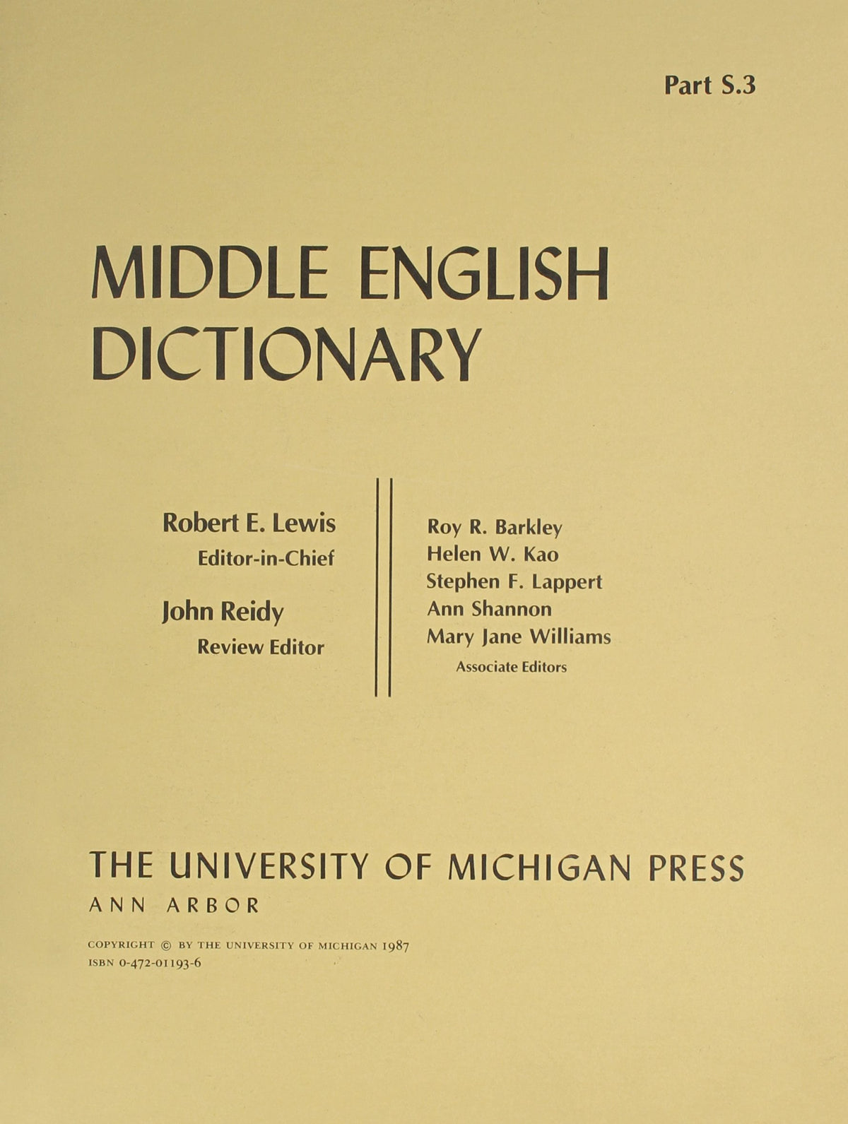 Middle English Dictionary (Volume S.3)