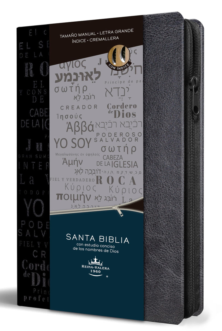 Biblia RVR 1960 Nombres de Dios letra grande tamao manual con ndice y cremallera color negro / Spanish Bible RVR60 Handy Size Black Names of God Index Zippe (Spanish Edition)