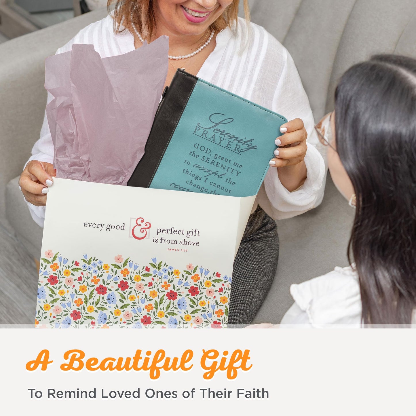 Christian Art Gifts Women's Fashion Bible Cover Serenity Prayer, Aqua/Black Faux Leather (Medium)