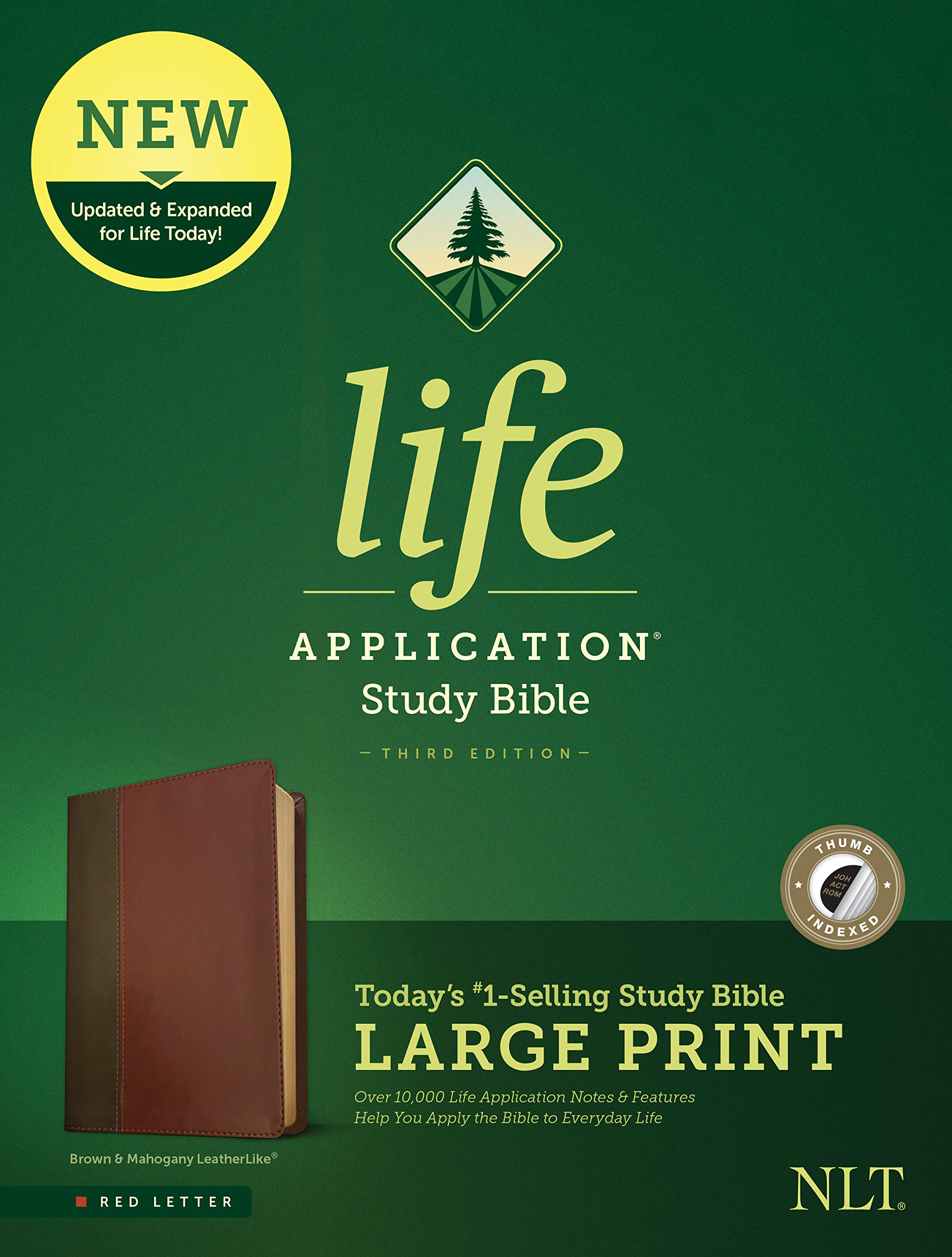 Tyndale NLT Life Application Study Bible, Third Edition, Large Print (LeatherLike, Brown/Mahogany, Indexed, Red Letter) - New Living Translation Bible, Large Print Study Bible for Enhanced Readability