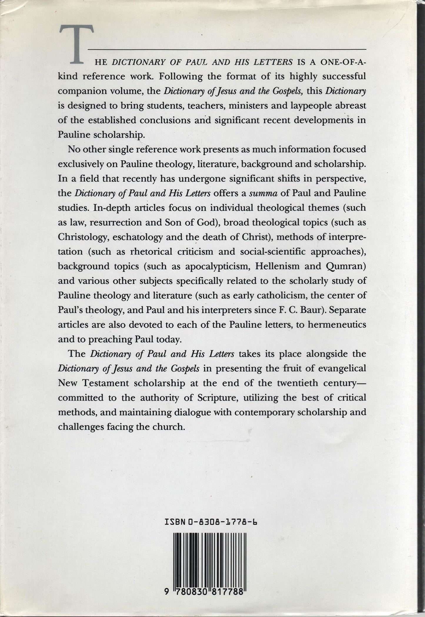 Dictionary of Paul and His Letters (The IVP Bible Dictionary Series)