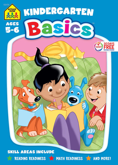 School Zone - Kindergarten Basics Workbook - 96 Pages, Ages 5 and 6, Shapes, Colors, Sizes, Same or Different, Reading, Math, Patterns, and More (School Zone Basics Workbook Series)