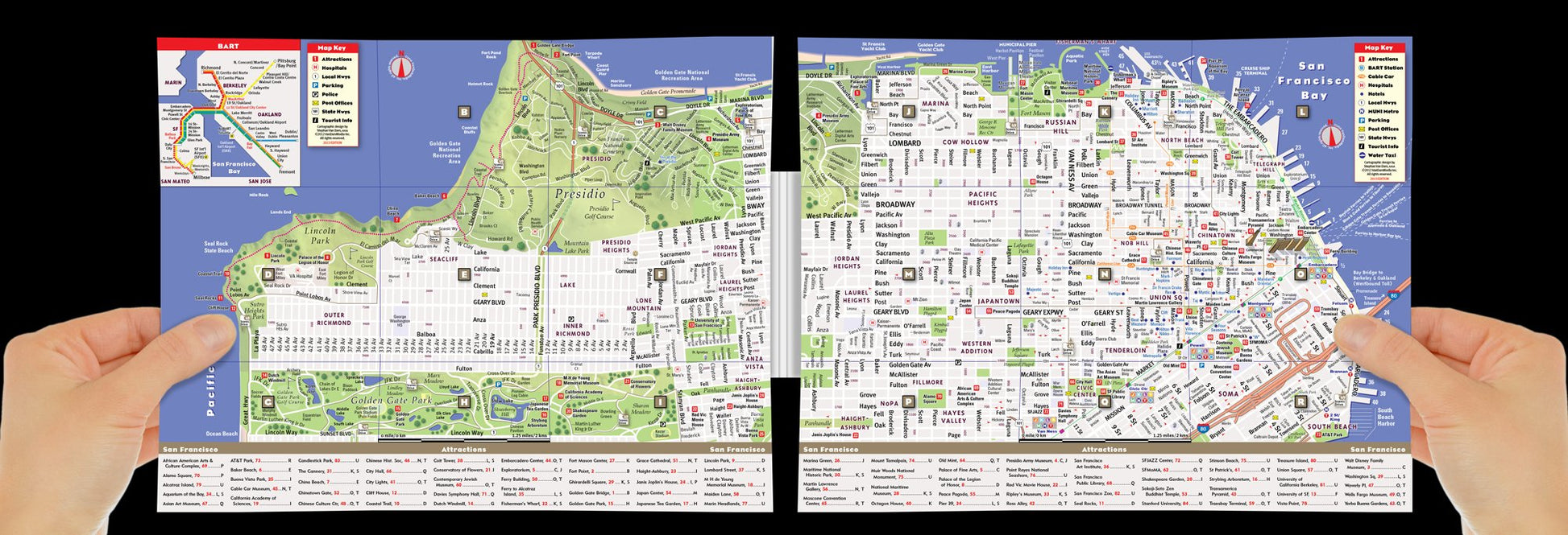 San Francisco Pop-Up Map by VanDam - Laminated pop-up map of San Francisco, CA and the Bay AREA with all attractions, museums, sights, hotels, ferries, & BART, MUNI TRANSIT map