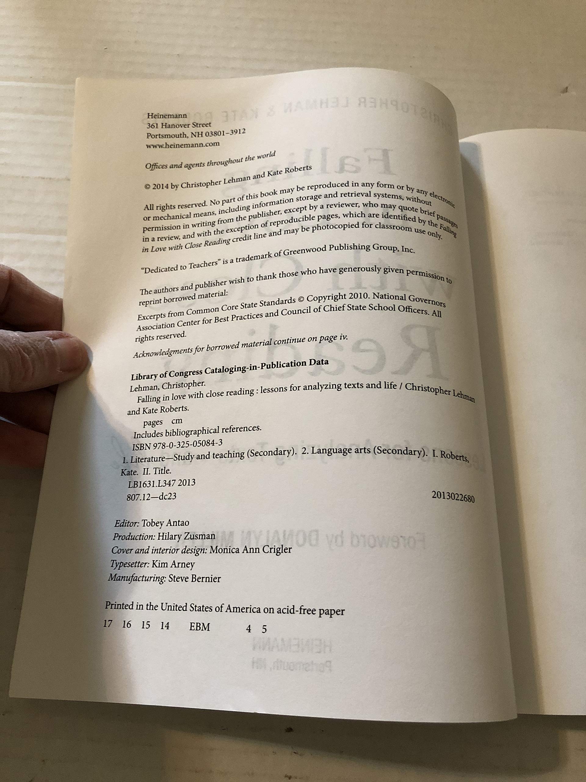Falling in Love with Close Reading: Lessons for Analyzing Texts--and Life