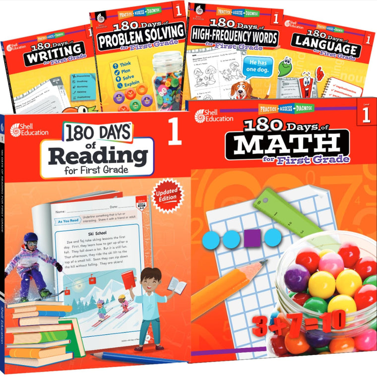 180 Days?: Includes 6 Assorted Workbooks Practice Math, Reading, and Sight Word Skills for 1st Grade Practice Workbook for Classroom & Home, Created by Teachers (180 Days of Practice)