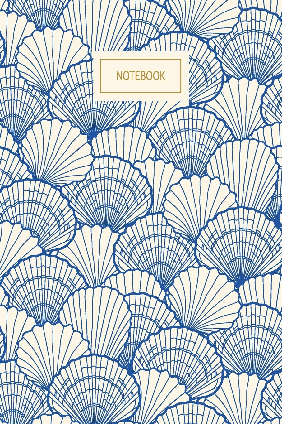 Notebook: Seashell Lined Notebook & Journal  Vintage Cream and Blue Shell Cover Nautical Themed