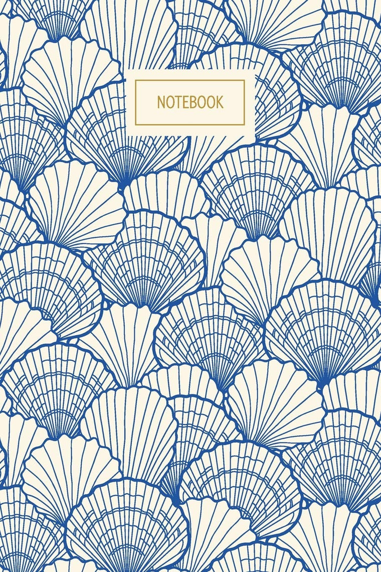 Notebook: Seashell Lined Notebook & Journal  Vintage Cream and Blue Shell Cover Nautical Themed