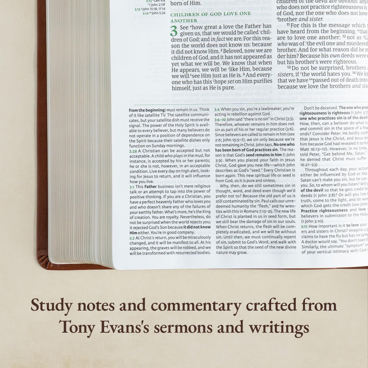 NASB Tony Evans Study Bible, Brown LeatherTouch, Black Letter, Study Notes and Commentary, Articles, Videos, Charts, Easy-to-Read Bible Karmnina Type