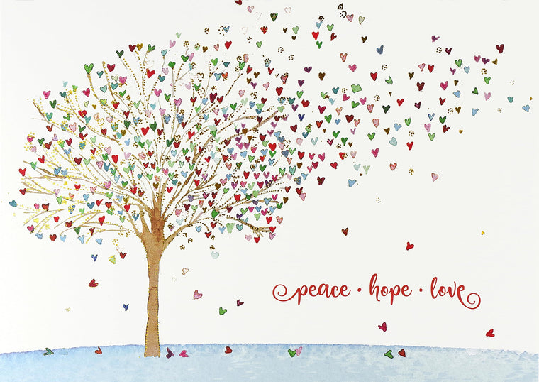 Festive Tree of Hearts Deluxe Boxed Holiday Cards (20 cards, 21 self-sealing envelopes)