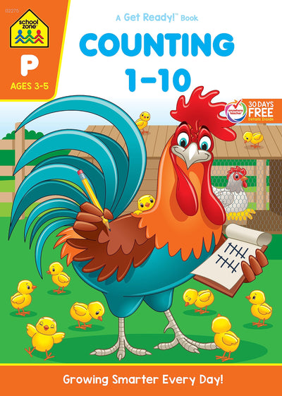 School Zone - Counting 1-10 Workbook - 64 Pages, Ages 3 to 5, Preschool to Kindergarten, Tracing Numbers, Writing Numbers, Sequencing, and More (School Zone Get Ready! Book Series)