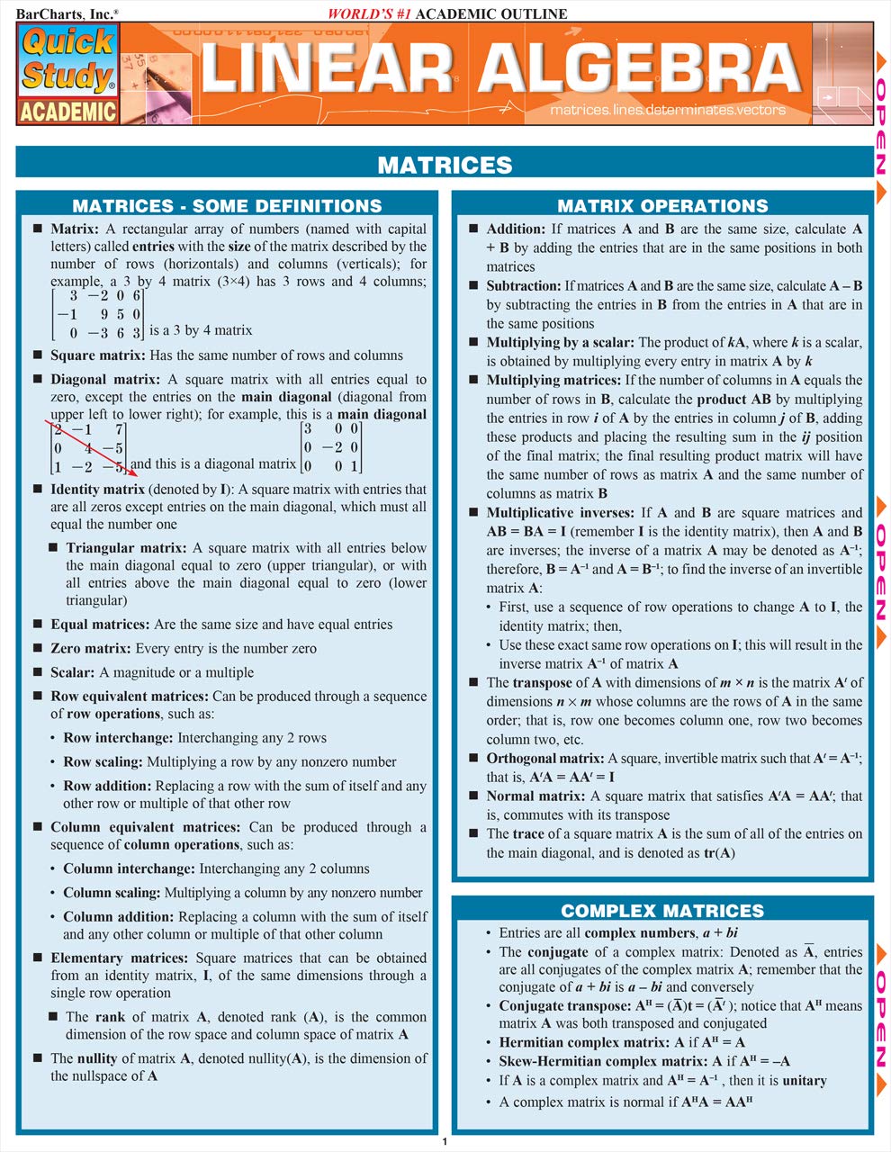 Linear Algebra QuickStudy Laminated Reference Guide (QuickStudy Academic)