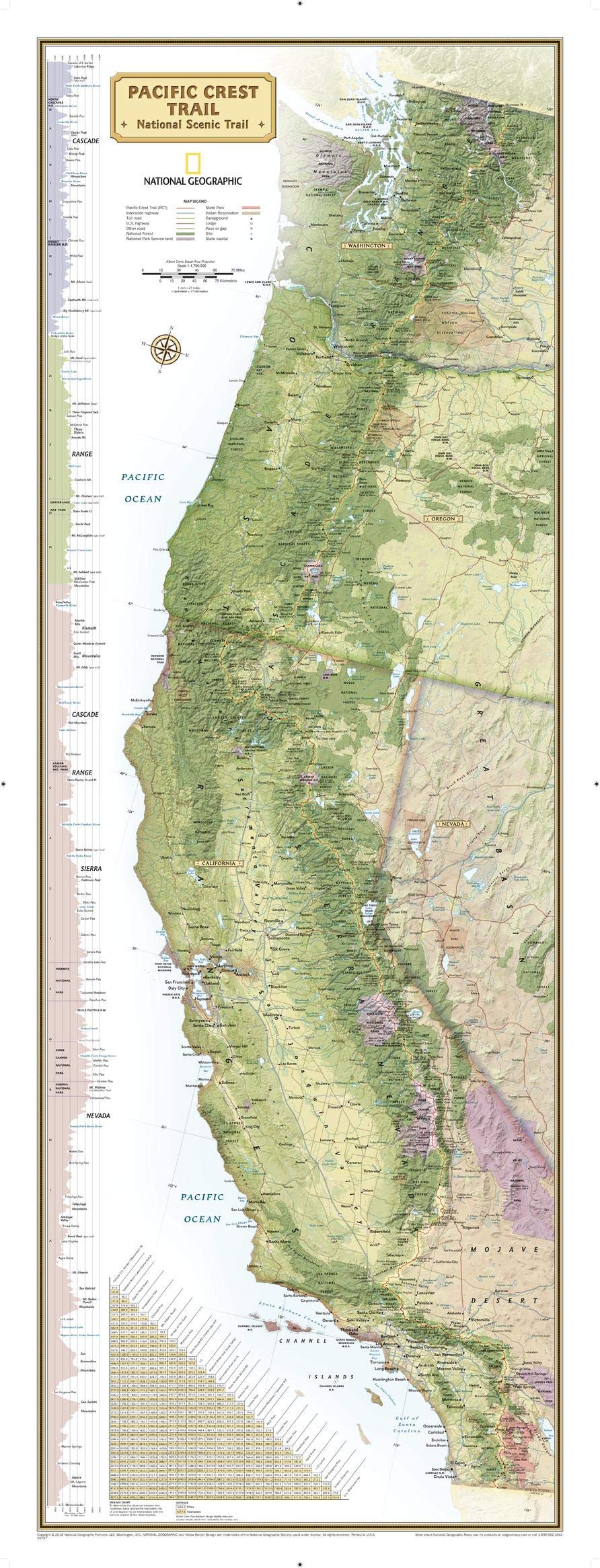 National Geographic Pacific Crest Trail Wall Map Wall Map - Laminated (18 x 48 in) (National Geographic Reference Map)