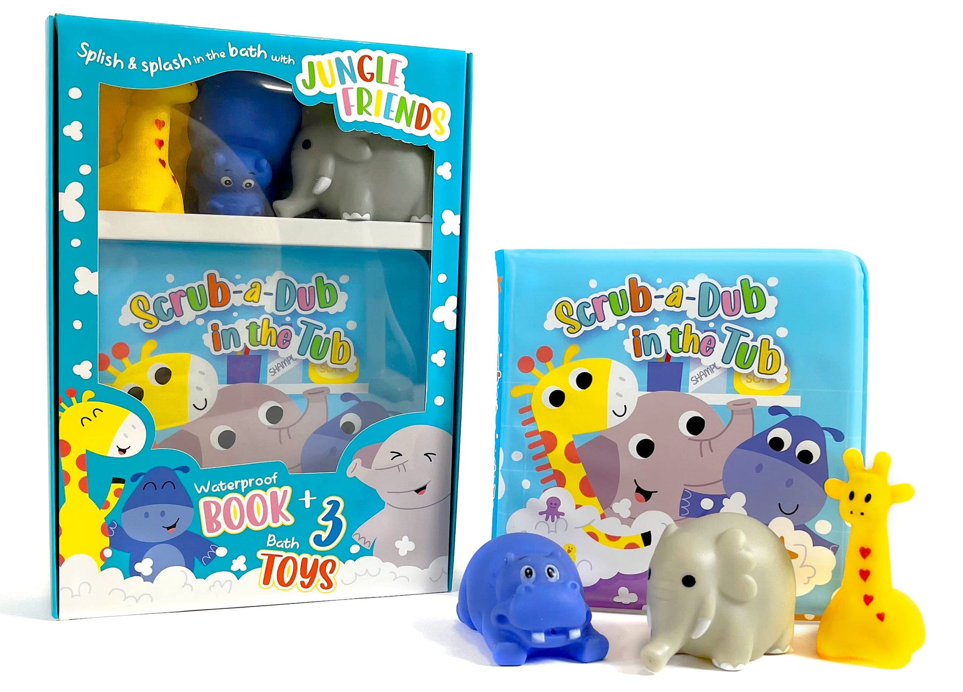 Little Hippo Books Scrub-A-Dub in the Tub - Children's Waterproof Bath Book and Toy Set (Bath Books with Toys for Babies & Toddlers)