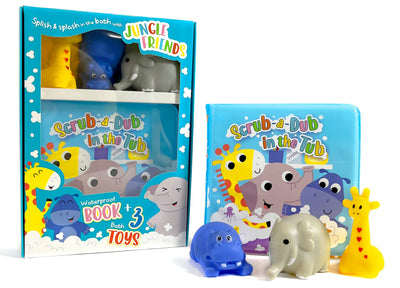 Little Hippo Books Scrub-A-Dub in the Tub - Children's Waterproof Bath Book and Toy Set (Bath Books with Toys for Babies & Toddlers)