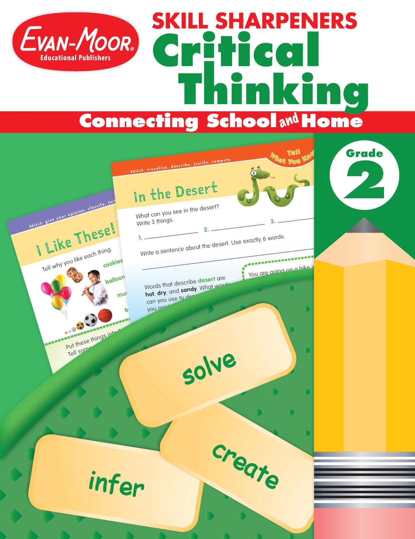 Evan-Moor Skill Sharpeners Critical Thinking, Grade 2 Workbook, Problem Solving Skills, Fun Activities, Higher-Order, Open-Ended Questions and Challenges, Science, Math, Social Studies, Language Arts