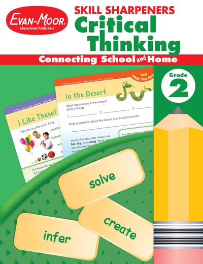 Evan-Moor Skill Sharpeners Critical Thinking, Grade 2 Workbook, Problem Solving Skills, Fun Activities, Higher-Order, Open-Ended Questions and Challenges, Science, Math, Social Studies, Language Arts