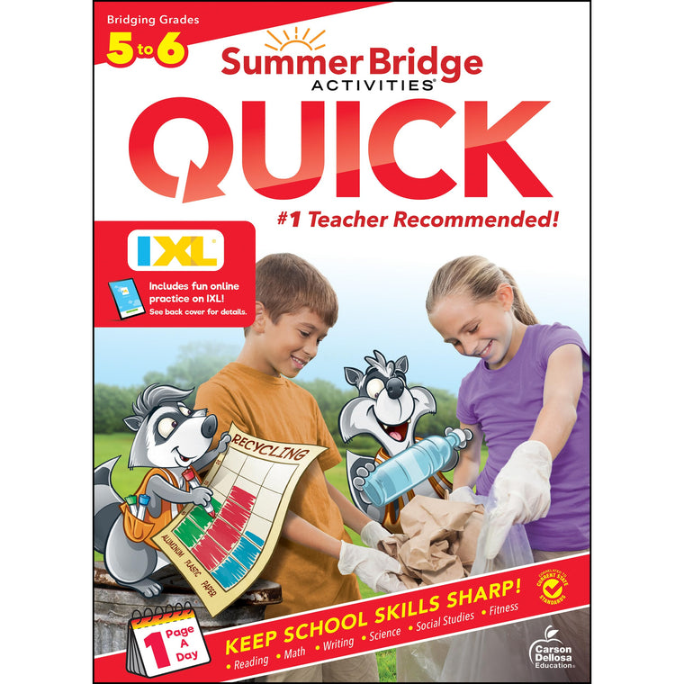 Summer Bridge Activities Quick 5th to 6th Grade Workbooks All Subjects, Middle School Books With Math, Language Arts, Social Studies, Science, Fitness, Reading, Handwriting, and Reinforcement Learning