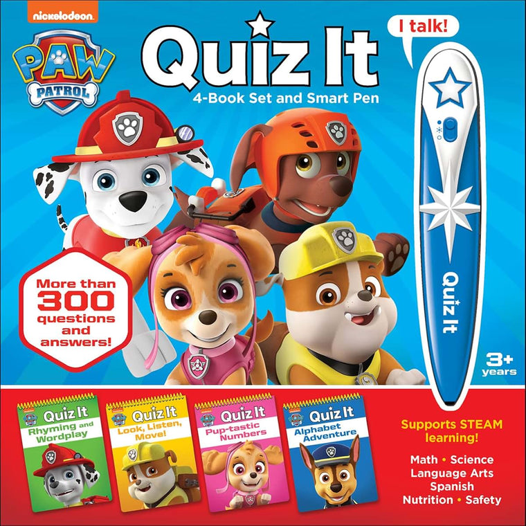 PAW Patrol Chase, Skye, Marshall and More! - Quiz it Pen 4-Book Set and Talking Smart Pen - Interactive Educational Book Set with Toy Sound Pen - PI Kids