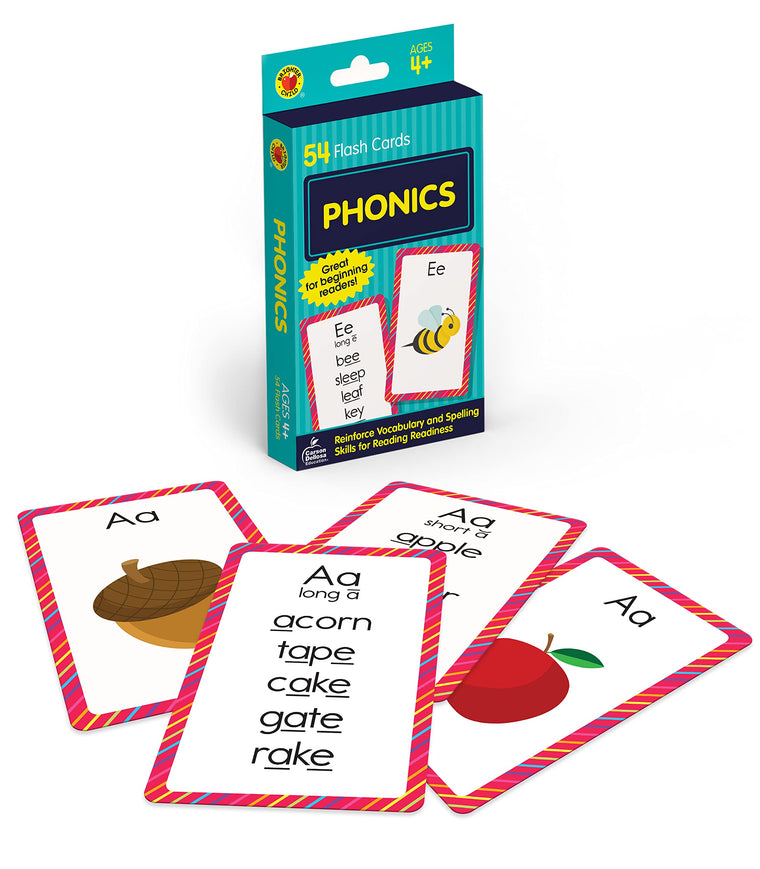 Carson Dellosa Phonics Flash Cards for Kids Ages 4-8, Sound Recognition Skills With Vowels, Consonants and Common Blends for Preschool, Kindergarten, 1st Grade, Phonics Game for Kids Ages 4+ (54 Cards)