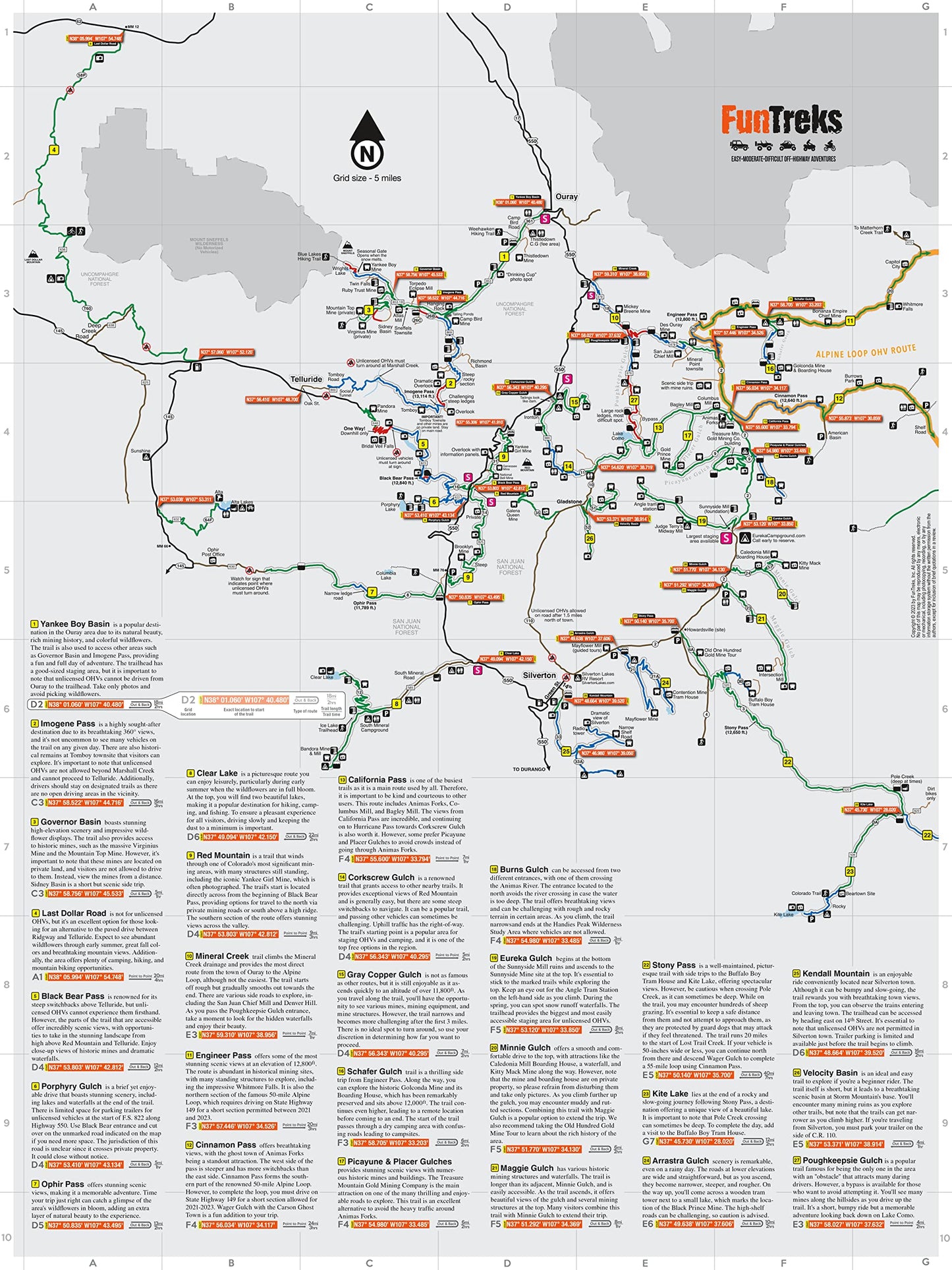 Off-Highway Map for Silverton, Ouray, Lake City, Telluride Colorado