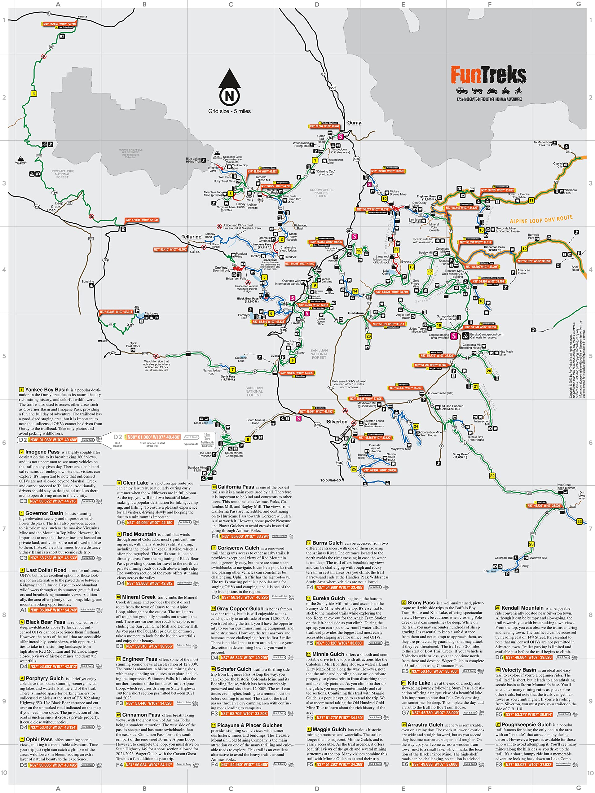 Off-Highway Map for Silverton, Ouray, Lake City, Telluride Colorado