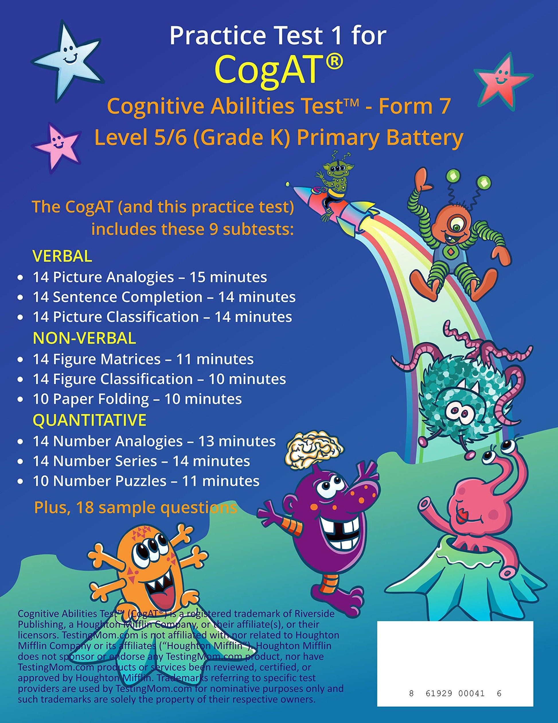 TestingMom.com Kindergarten Full Length Practice Test for CogAT Cognitive Ability Test for 3-6 Year Olds - Learning Resources to Help Gifted and Talented Children