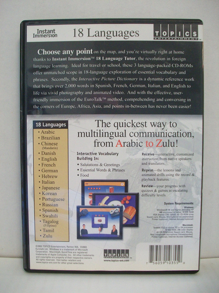 18 Languages (Instant Immersion) — back cover