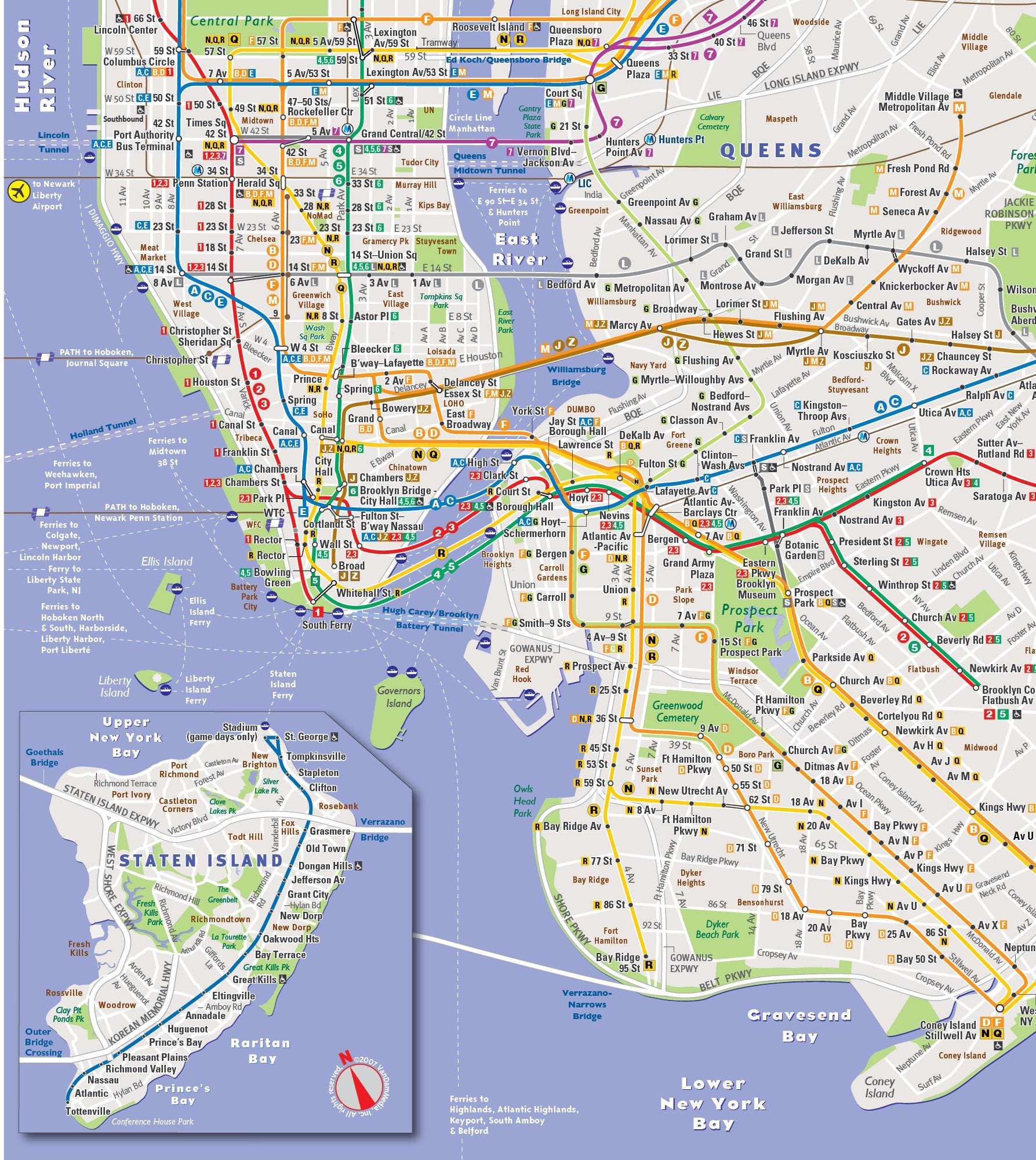 StreetSmart NYC Transit Map by VanDam-Laminated pocket size Transit map w/ subway, bus, ferry and train lines plus attractions in the Five Boros of ... Staten Island, 2024 Edition Map - Folded Map