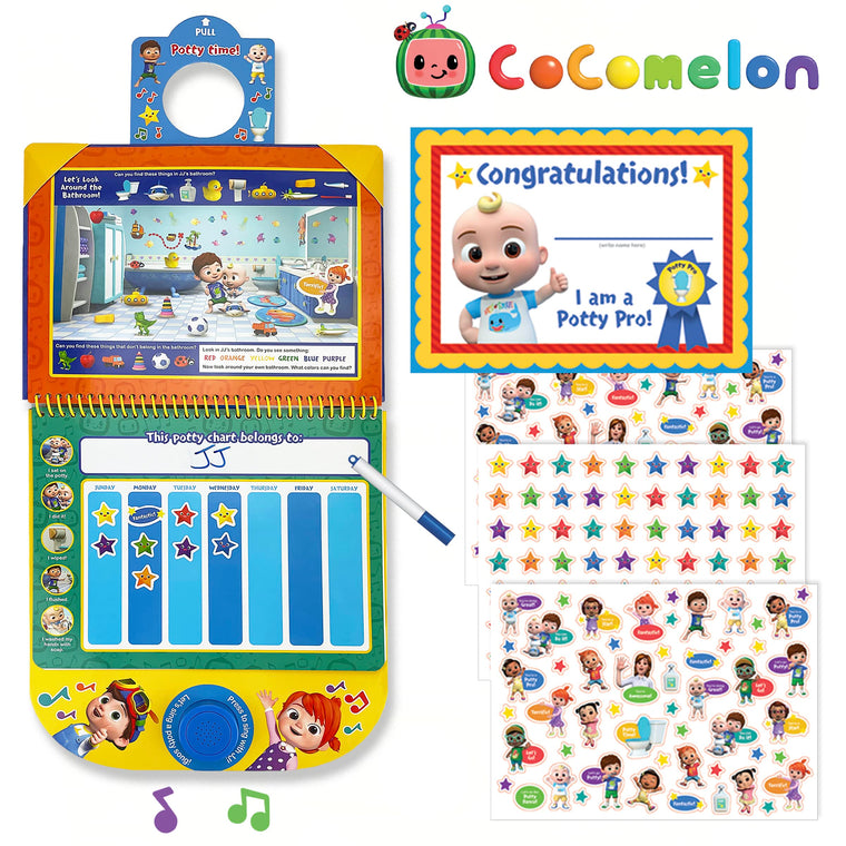 Cocomelon Potty Training Reward Chart - Potty Time with JJ! Workbook Includes Stories, Activities, Stickers, Sound Button and Wipe-Clean Chart!
