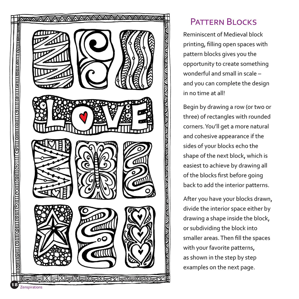 Zenspirations: Letters & Patterning (Design Originals) Beginner-Friendly Techniques for Frames, Doodles, Lettering, Patterns, and Borders to Decorate Your Journals, Drawings, Crafts, Gifts, and More