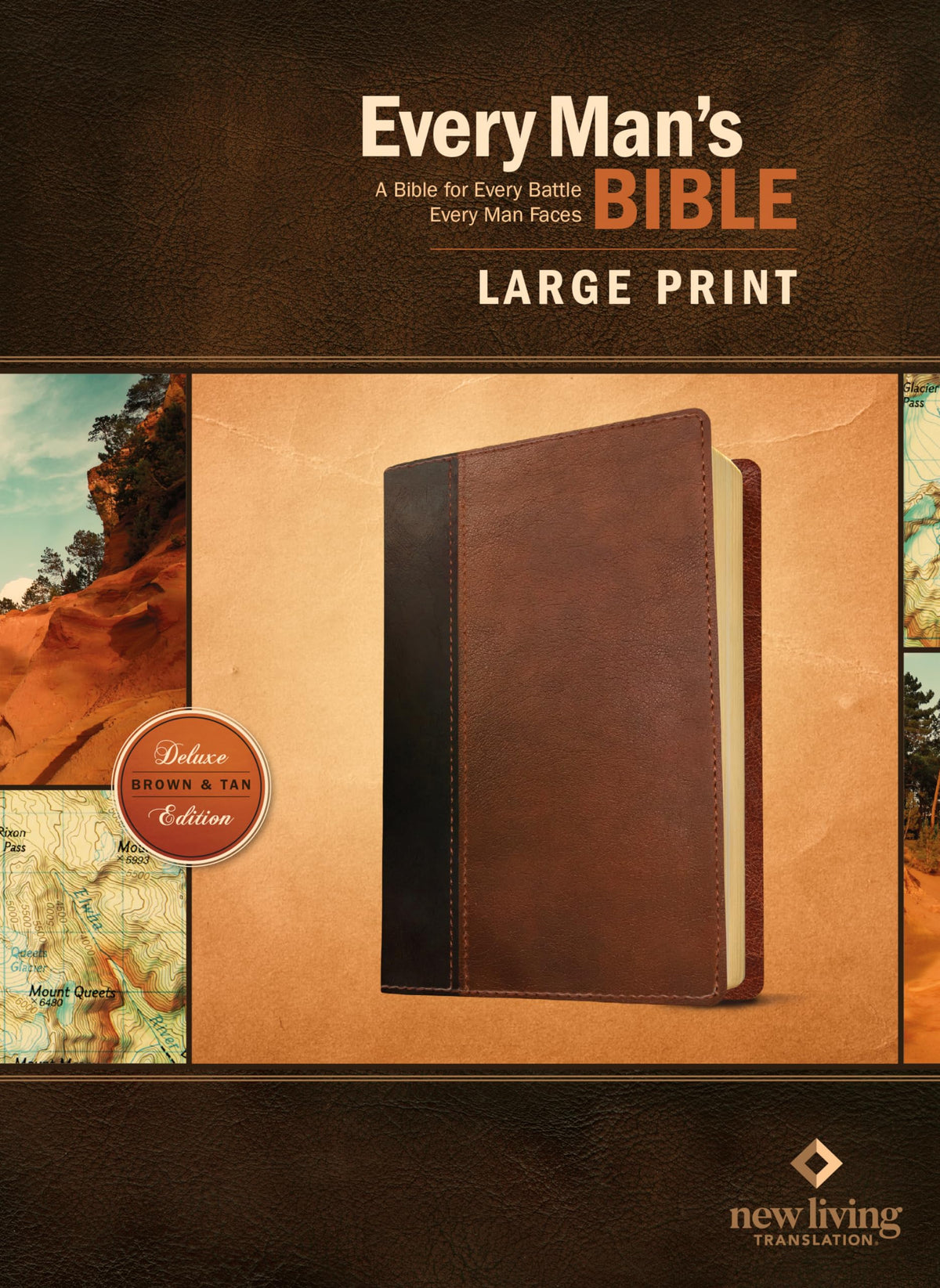 Every Man's Bible: New Living Translation, Large Print, TuTone (LeatherLike, Brown/Tan) - Study Bible for Men with Study Notes, Book Introductions, and 44 Charts