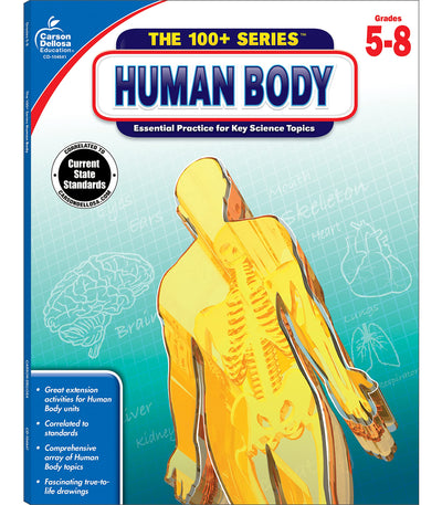 Carson Dellosa The 100+ Series: Human Body Workbook-Grades 5-8 Science Book, Human Anatomy, Bones, Muscles, Organs, the Nervous System, Health and Nutrition (128 pgs)
