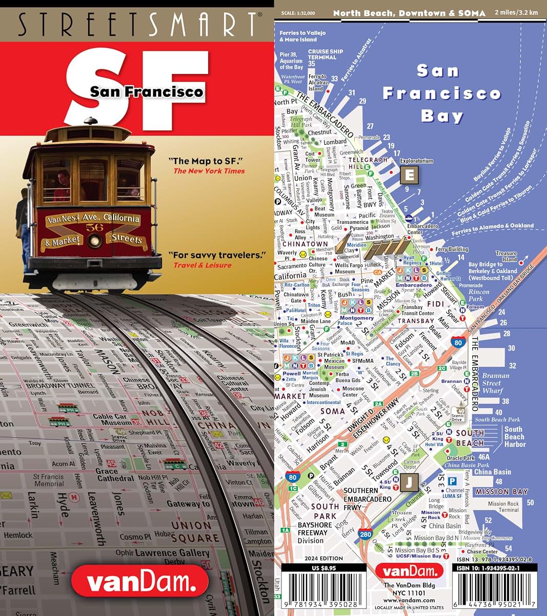 StreetSmart San Francisco Map by VanDam - Laminated pocket size City Street map to SF, CA with all attractions, sights, museums, hotels, beaches & BART, MUNI, CalTrain Transit Info, 2024 Edition
