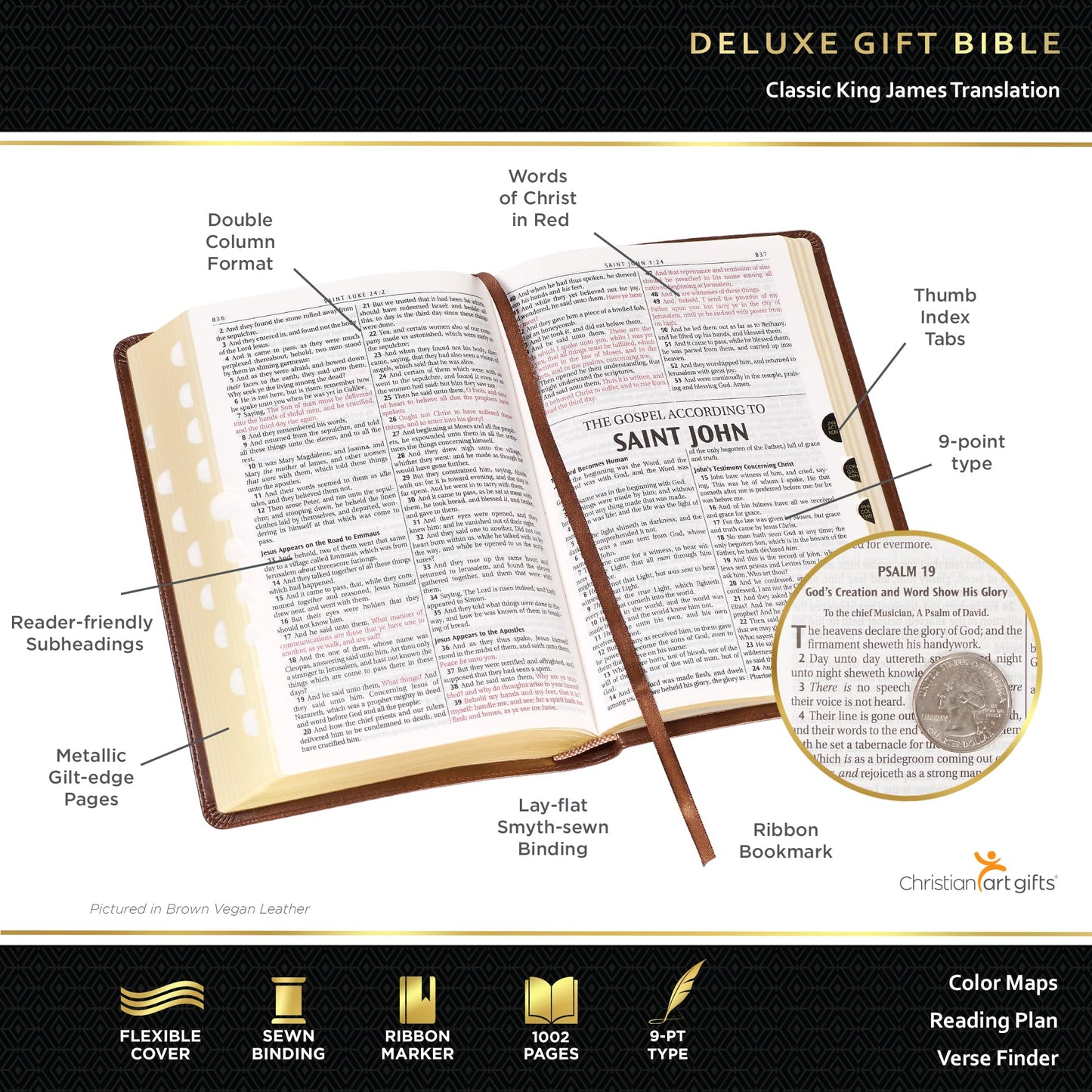 KJV Holy Bible, Standard Size Faux Leather Red Letter Edition Thumb Index & Ribbon Marker, King James Version, Saddle Tan (KJV Deluxe Gift Editions)