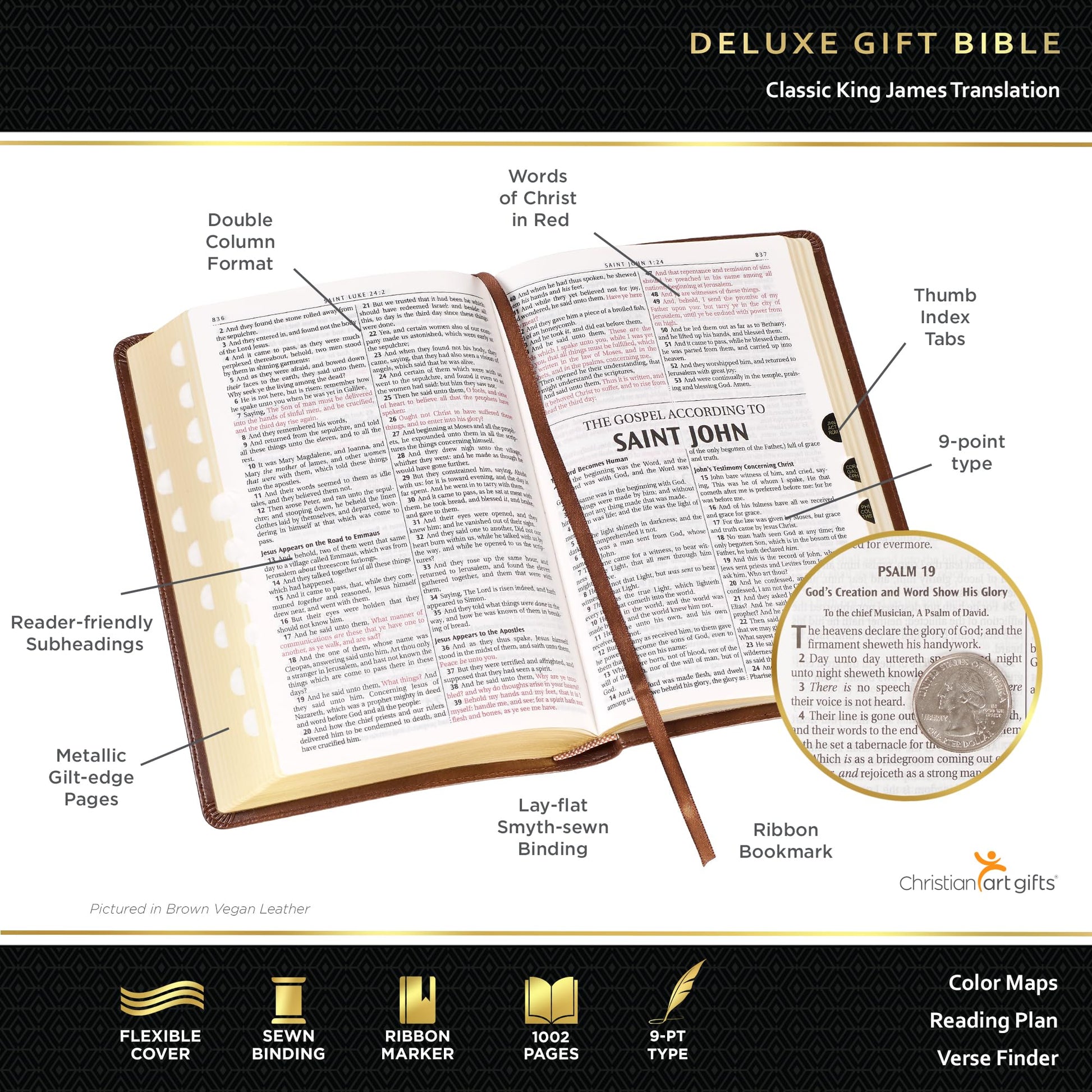 KJV Holy Bible, Standard Size Faux Leather Red Letter Edition Thumb Index & Ribbon Marker, King James Version, Saddle Tan (KJV Deluxe Gift Editions)