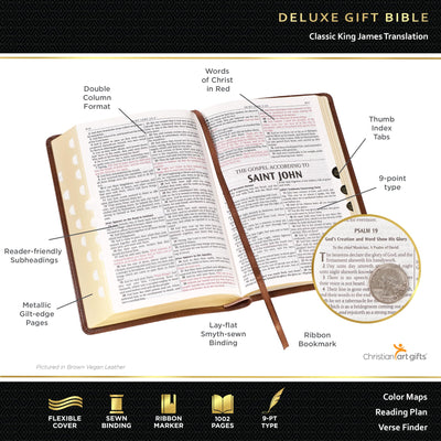 KJV Holy Bible, Standard Size Faux Leather Red Letter Edition Thumb Index & Ribbon Marker, King James Version, Saddle Tan (KJV Deluxe Gift Editions)