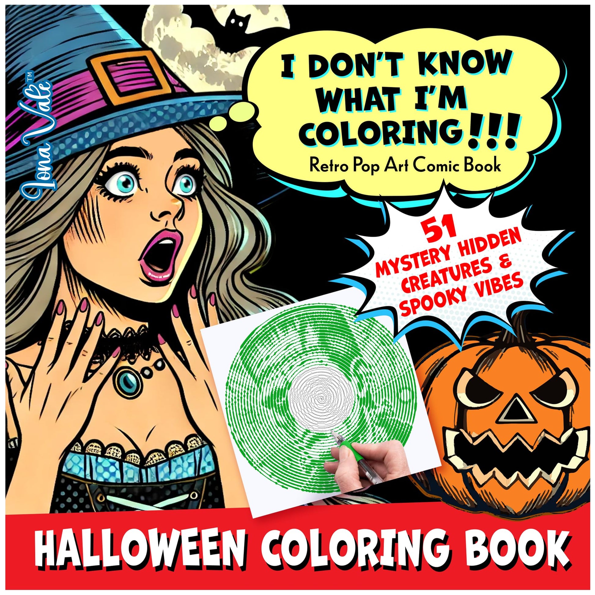 Halloween Coloring Book "I Don't Know What I'm Coloring!!!": 51 Mystery Hidden Creatures & Spooky Vibes with Spirals, Lines & Dots (Mystery Coloring Books for Adults)