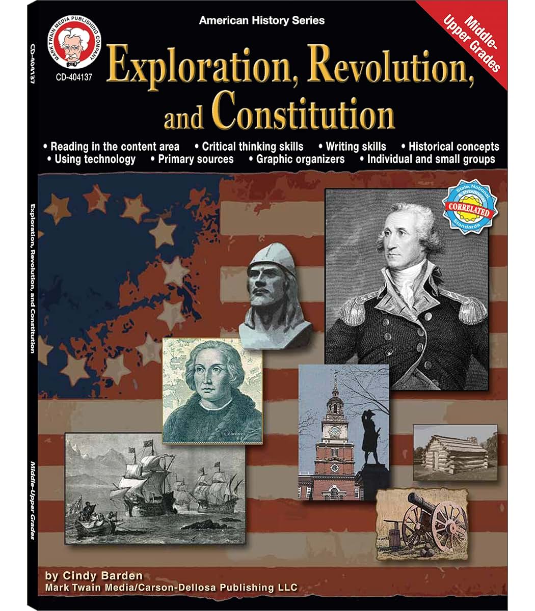 Mark Twain Exploration, Revolution, and US Constitution Social Studies Workbook, American History Books for Middle and Upper Grades, Classroom or Homeschool Curriculum