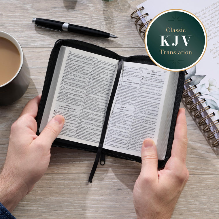 KJV Holy Bible, Mini Pocket Bible - Zippered Black Faux Leather Bible w/Ribbon Marker, King James Version — back cover