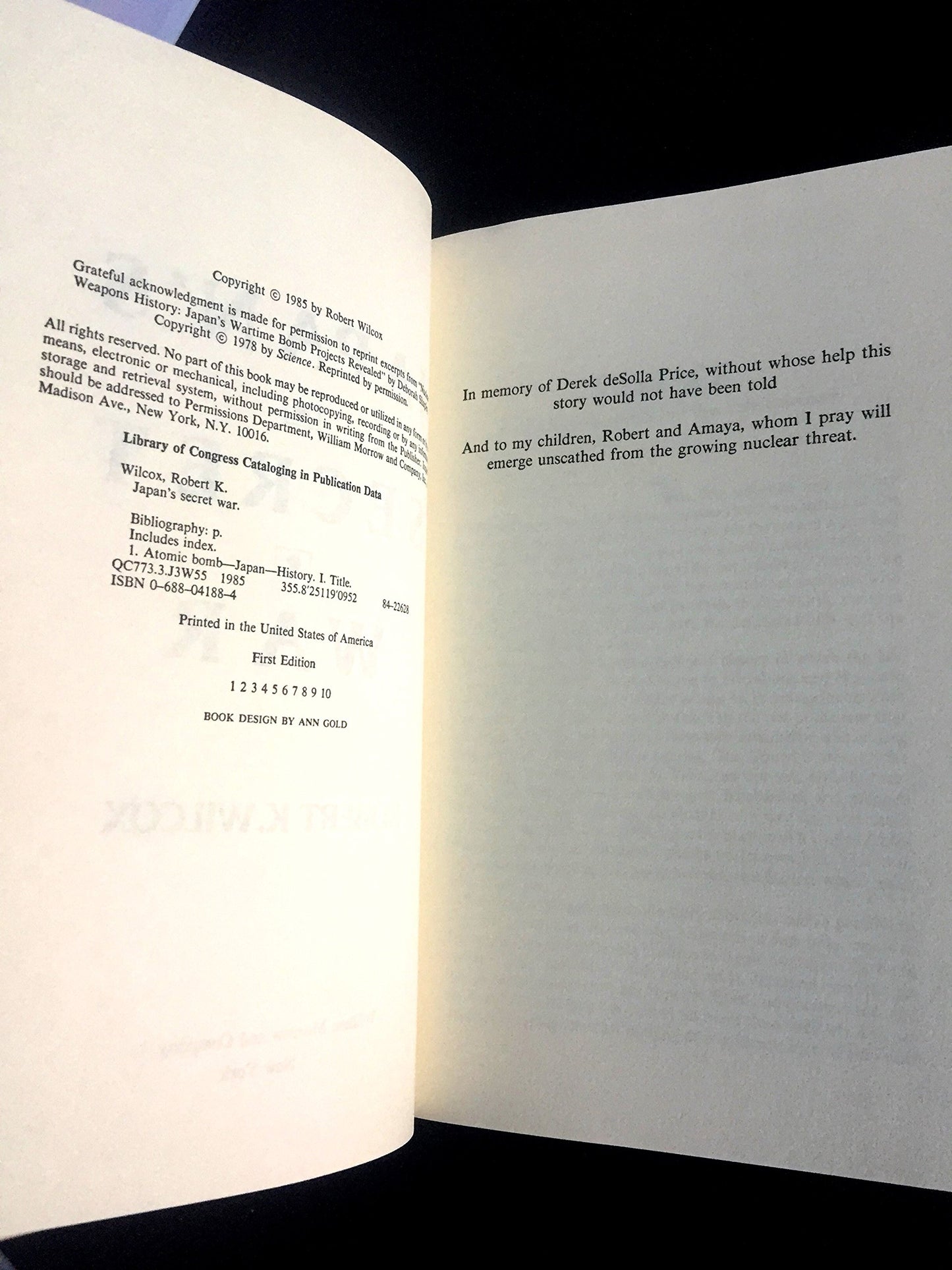 Japan's Secret War by Wilcox, Robert K.